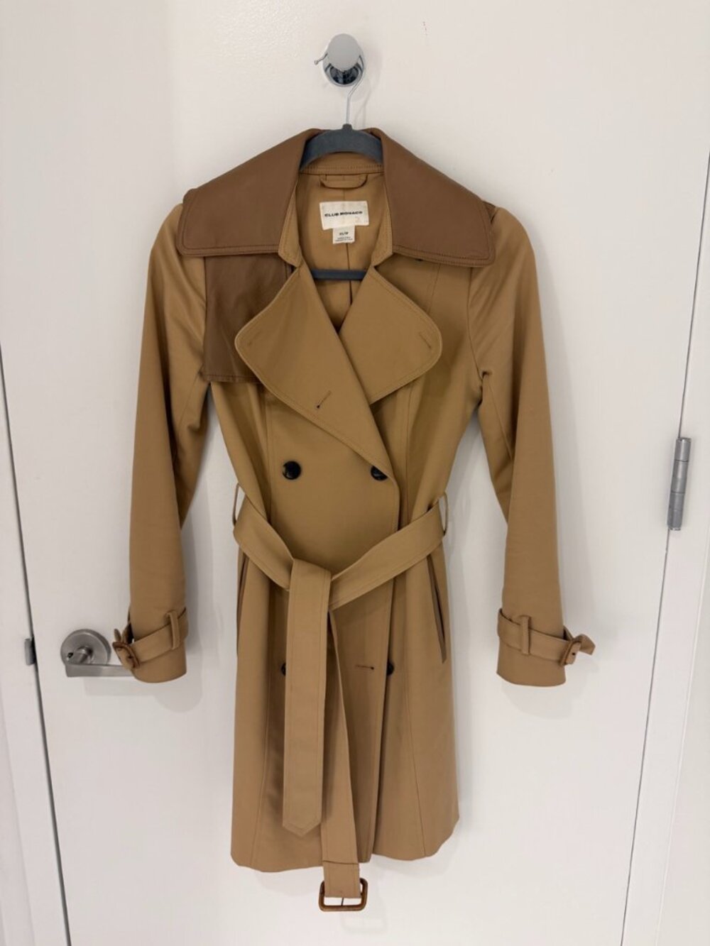 Club Monaco Leather Trim Trench Coat, XS